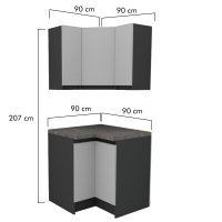 Bucatarie FOLLOW modul de colt 90-90-207 FRONT PAL  0164 / decor Gri